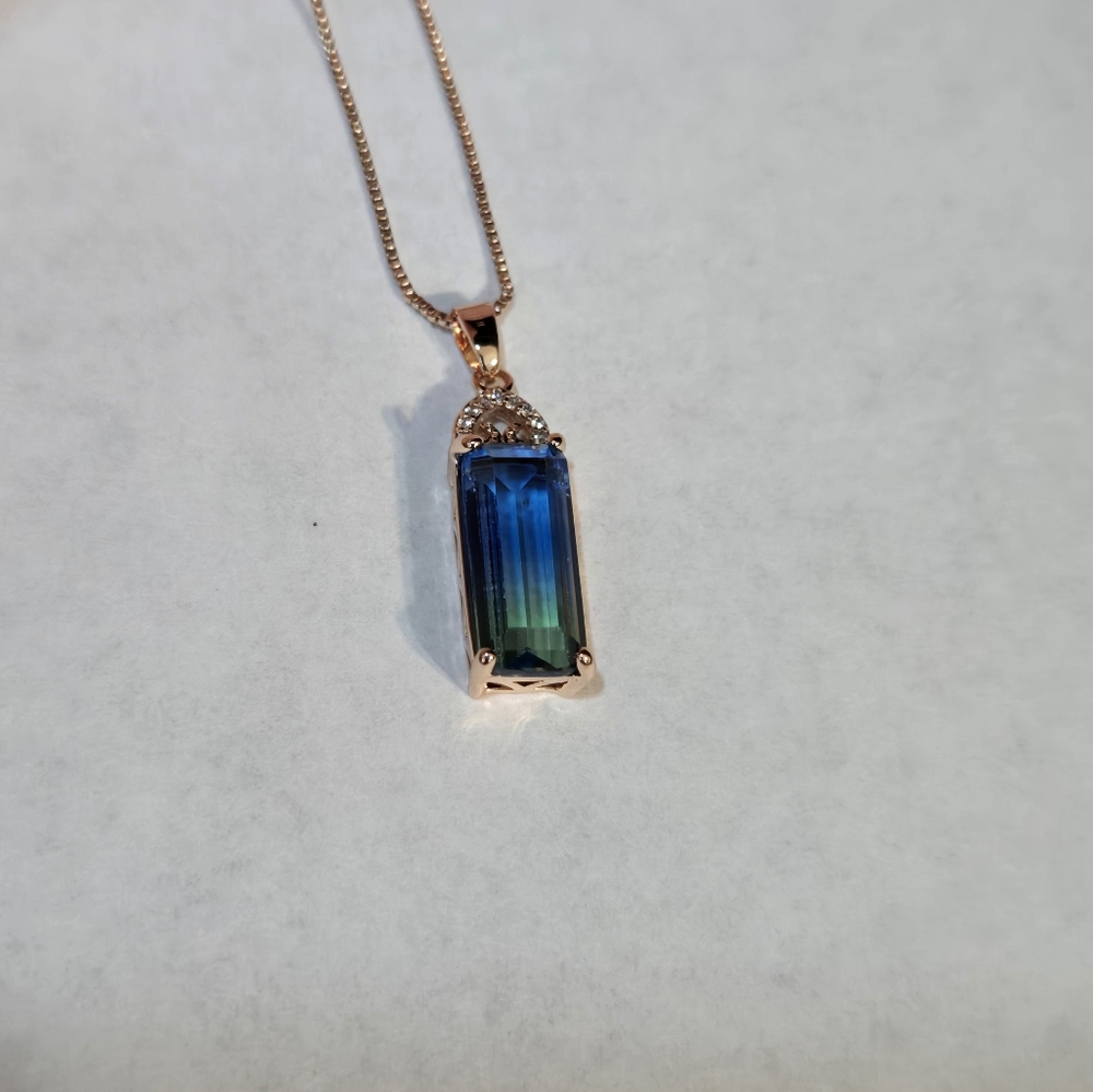 Elegant Blue and Green Pendant With Rose Gold Necklace...25131